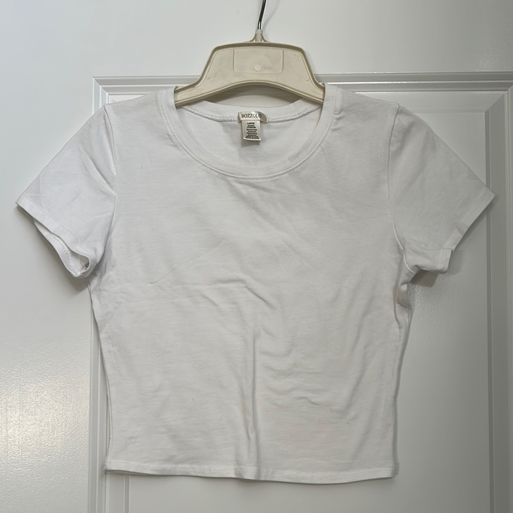 Bozzolo White Fitted Crop Top Short Sleeve